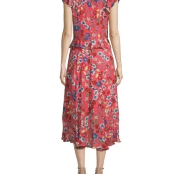 Parker Annabel Floral Ruffle Silk Midi‎ Dress Womens Size 0 (420) - Picture 2 of 7